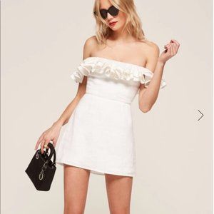 White Reformation Summer Mini Dress with Ruffles